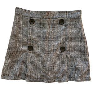 AML Clueless Plaid Tweed Button Pleat Front Preppy Celeb Style Mini Skirt -M
